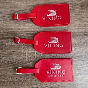 3 NEW Viking Cruise Luggage Red Leather ID Suitcase Travel Holiday Gift